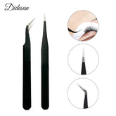 Stainless Steel Straight and Curved Black Eyelashes Tweezers for False Eyelash Extension Tweezers Fiber Tip Makeup Tools